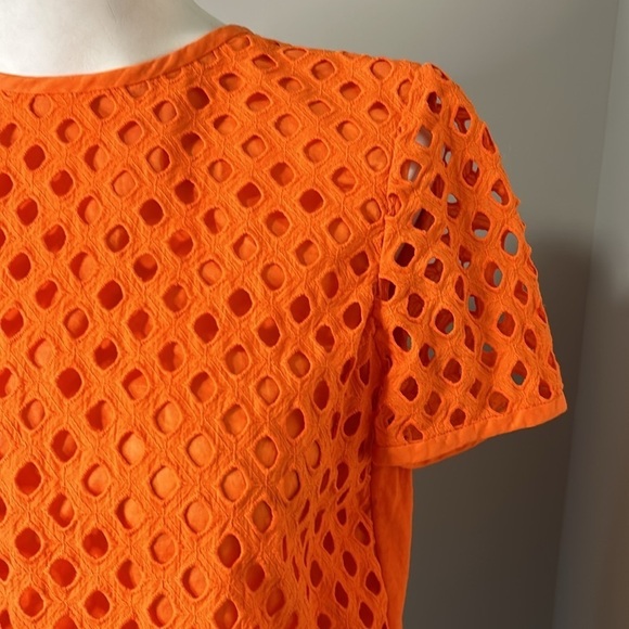 TORY BURCH Hermosa Eyelet Front Tee Embroidered Orange Flowy Sz 4 - Picture 6 of 16